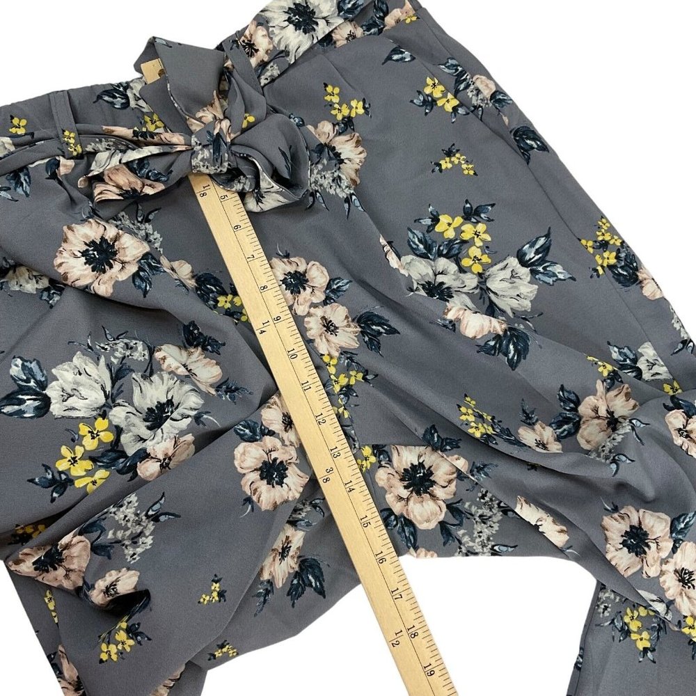 Torrid Palazzo Pants Women's Sz 1 Gray Floral Tie Front Wide Leg Elastic Waist - Picture 7 of 9